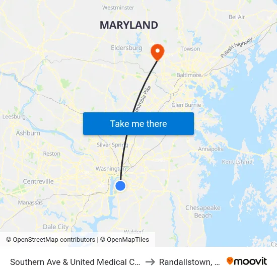 Southern Ave & United Medical Cente to Randallstown, MD map