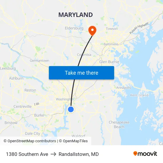 1380 Southern Ave to Randallstown, MD map
