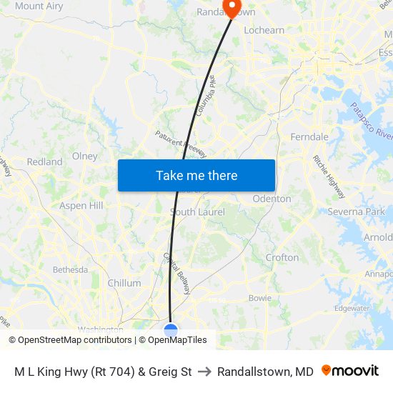 M L King Hwy (Rt 704) & Greig St to Randallstown, MD map