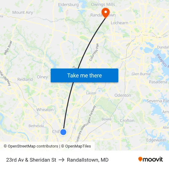 23rd Av & Sheridan St to Randallstown, MD map