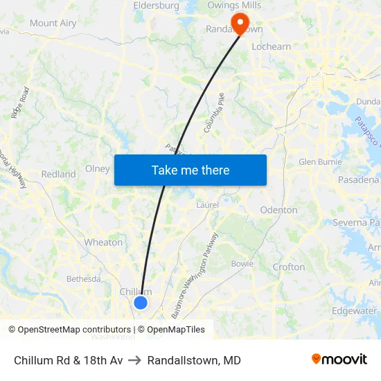 Chillum Rd & 18th Av to Randallstown, MD map