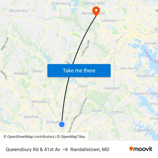 Queensbury Rd & 41st Av to Randallstown, MD map