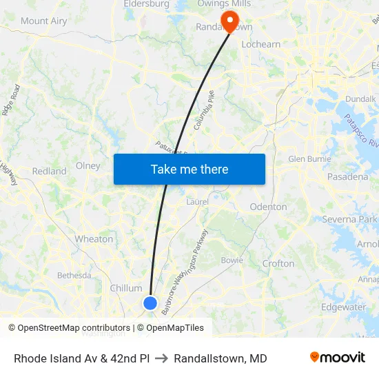 Rhode Island Av & 42nd Pl to Randallstown, MD map