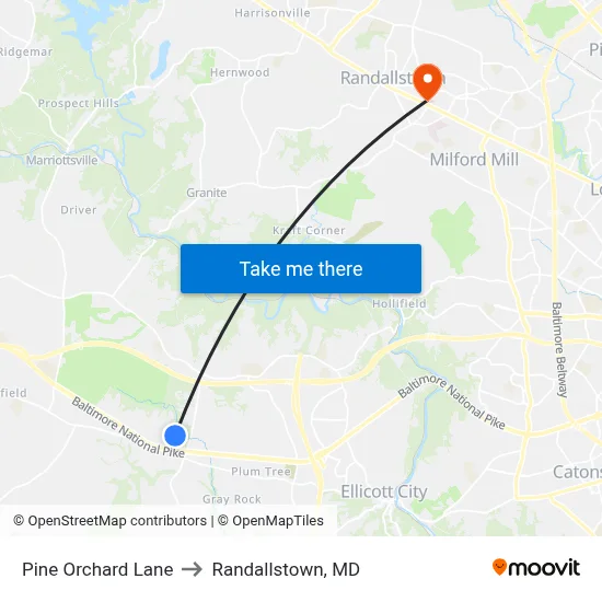 Pine Orchard Lane to Randallstown, MD map