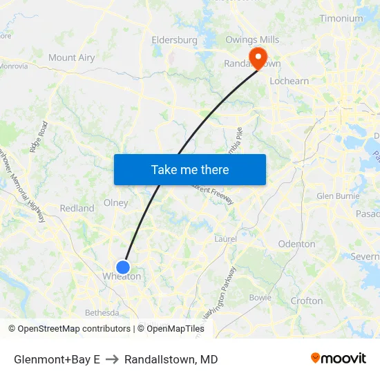 Glenmont+Bay E to Randallstown, MD map