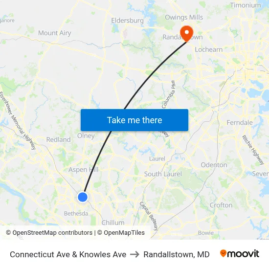 Connecticut Ave & Knowles Ave to Randallstown, MD map