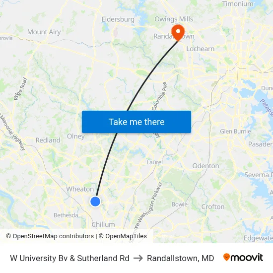W University Bv & Sutherland Rd to Randallstown, MD map