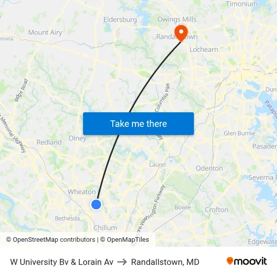 W University Bv & Lorain Av to Randallstown, MD map