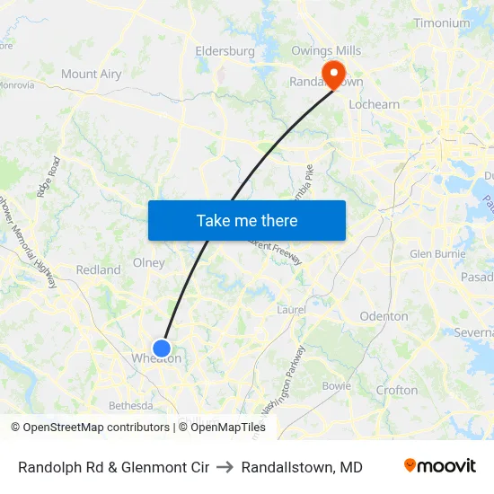 Randolph Rd & Glenmont Cir to Randallstown, MD map