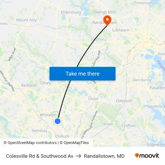 Colesville Rd & Southwood Av to Randallstown, MD map