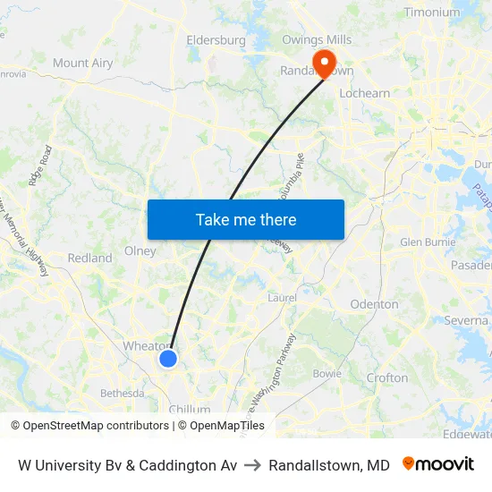 W University Bv & Caddington Av to Randallstown, MD map