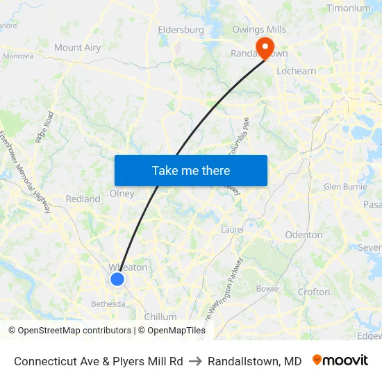 Connecticut Ave & Plyers Mill Rd to Randallstown, MD map