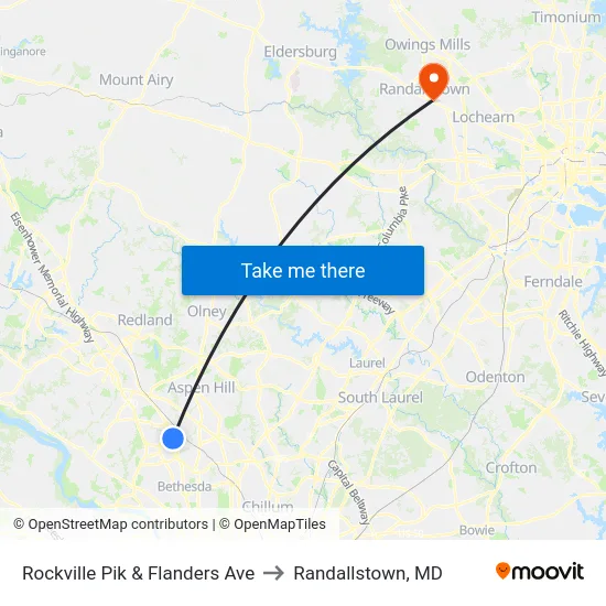 Rockville Pik & Flanders Ave to Randallstown, MD map