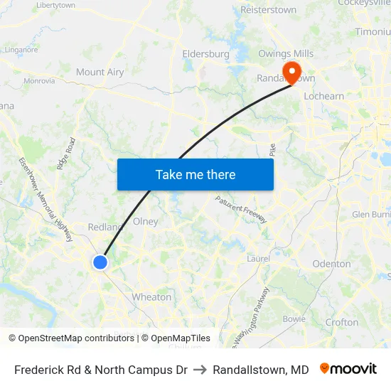 Frederick Rd & North Campus Dr to Randallstown, MD map