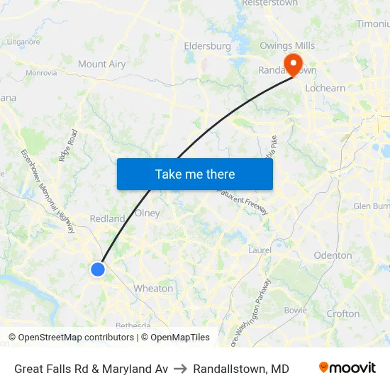 Great Falls Rd & Maryland Av to Randallstown, MD map