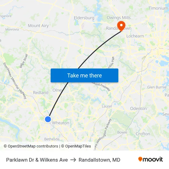 Parklawn Dr & Wilkens Ave to Randallstown, MD map