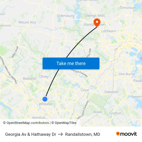 Georgia Av & Hathaway Dr to Randallstown, MD map