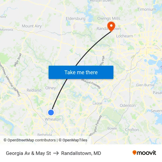 Georgia Av & May St to Randallstown, MD map