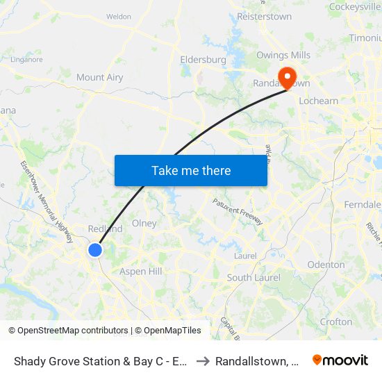 Shady Grove Station & Bay C - East to Randallstown, MD map