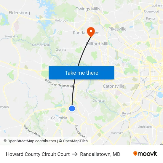 Howard County Circuit Court to Randallstown, MD map