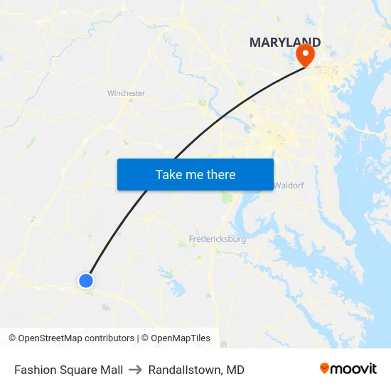 Fashion Square Mall to Randallstown, MD map