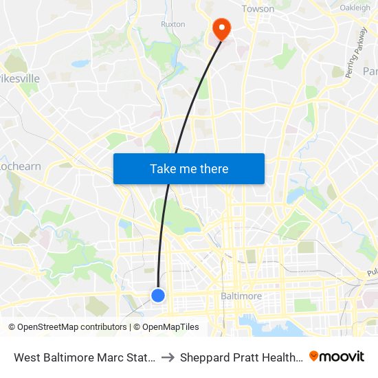 West Baltimore Marc Station Bay 1 to Sheppard Pratt Health System map