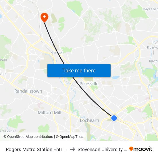 Rogers Metro Station Entrance Nb to Stevenson University - Shire map