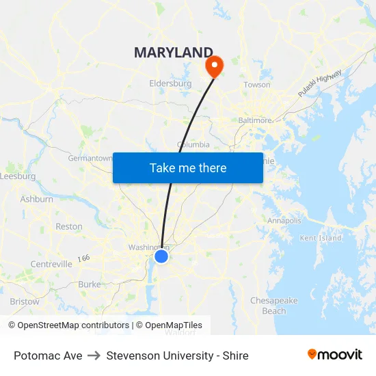 Potomac Ave to Stevenson University - Shire map