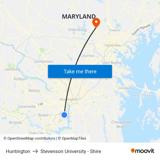 Huntington to Stevenson University - Shire map