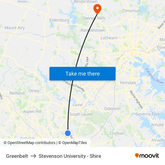 Greenbelt to Stevenson University - Shire map