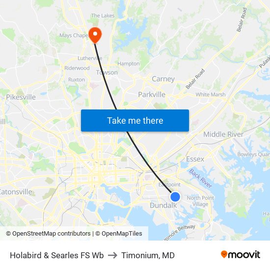 Holabird & Searles FS Wb to Timonium, MD map