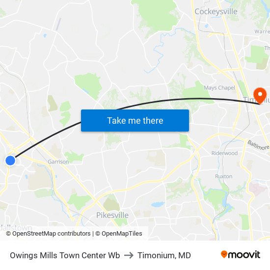 Owings Mills Town Center Wb to Timonium, MD map