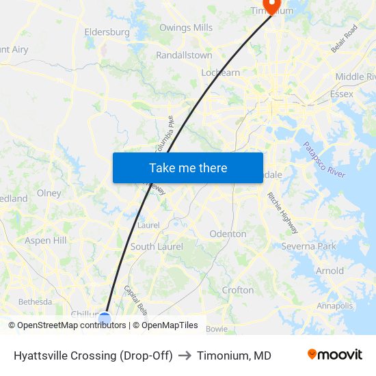 Hyattsville Crossing (Drop-Off) to Timonium, MD map