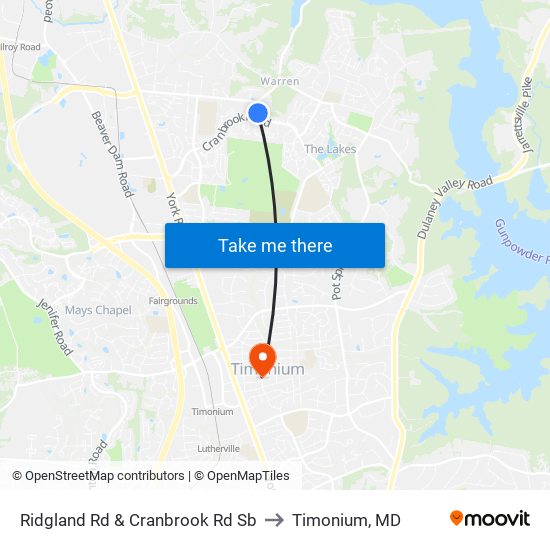 Ridgland Rd & Cranbrook Rd Sb to Timonium, MD map