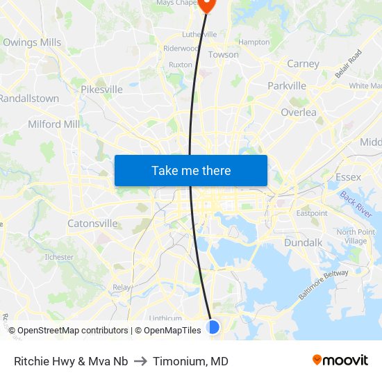 Ritchie Hwy & Mva Nb to Timonium, MD map