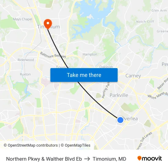 Northern Pkwy & Walther Blvd Eb to Timonium, MD map
