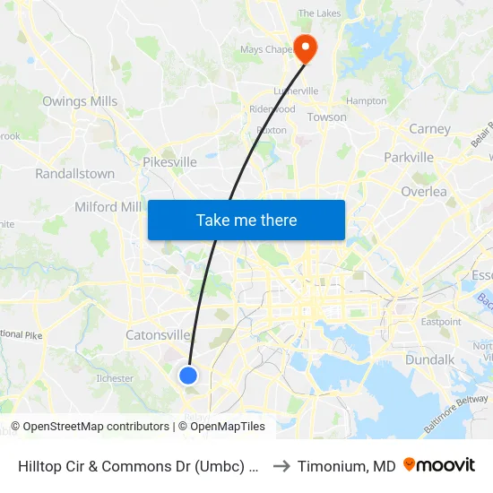 Hilltop Cir & Commons Dr (Umbc) Sb to Timonium, MD map