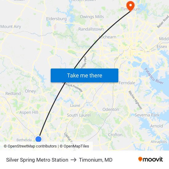Silver Spring Metro Station to Timonium, MD map