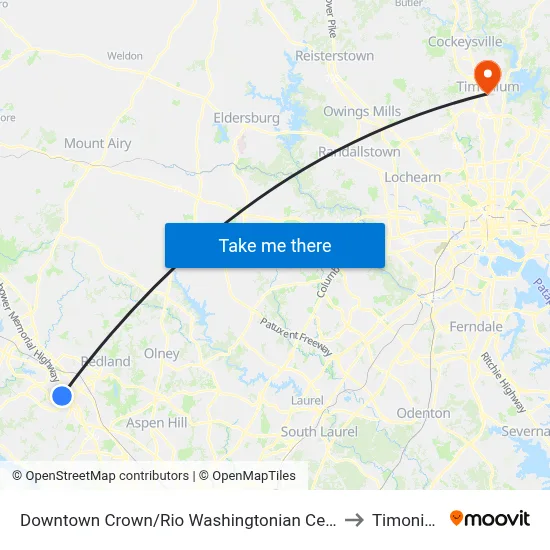 Downtown Crown/Rio Washingtonian Center & Ellington Boulevard to Timonium, MD map