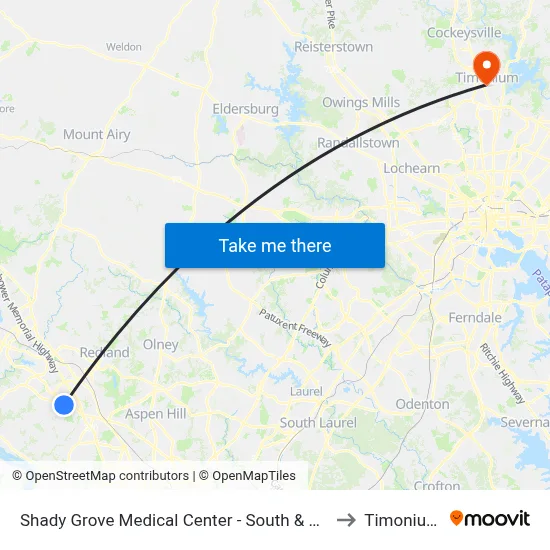 Shady Grove Medical Center - South & Medical Center Way to Timonium, MD map
