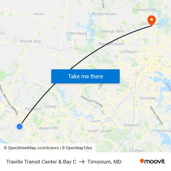 Traville Transit Center & Bay C to Timonium, MD map