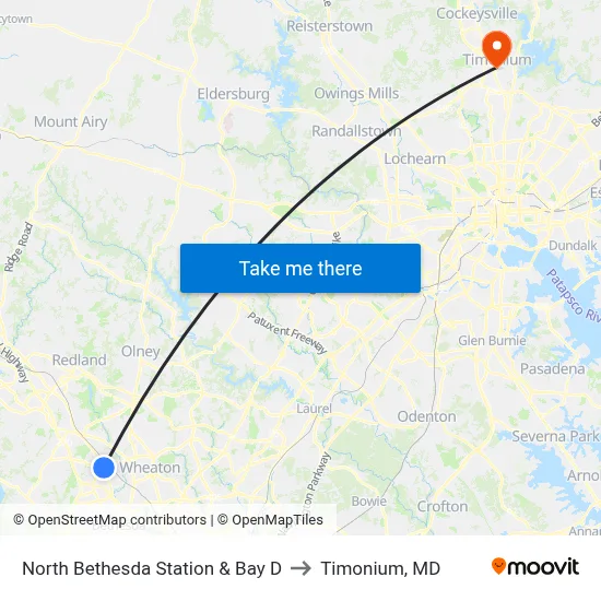 North Bethesda Station & Bay D to Timonium, MD map