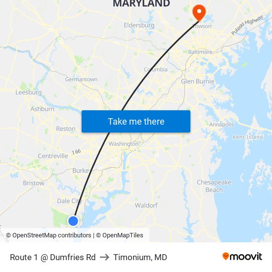 Route 1 @ Dumfries Rd to Timonium, MD map