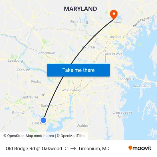 Old Bridge Rd @ Oakwood Dr to Timonium, MD map