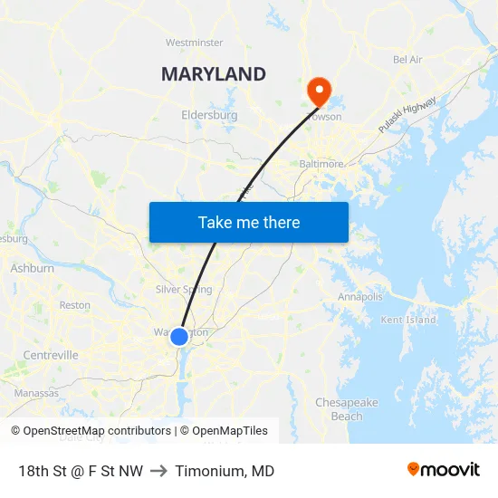 18th St @ F St NW to Timonium, MD map