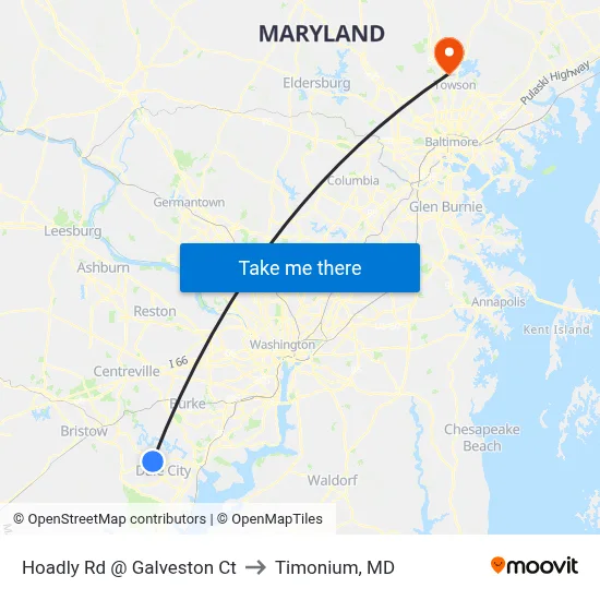 Hoadly Rd @ Galveston Ct to Timonium, MD map