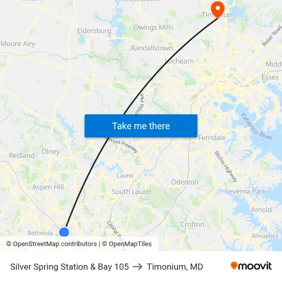 Silver Spring Station & Bay 105 to Timonium, MD map