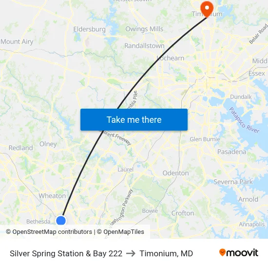 Silver Spring Station & Bay 222 to Timonium, MD map