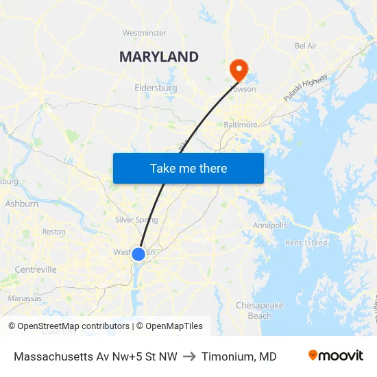 Massachusetts Av Nw+5 St NW to Timonium, MD map