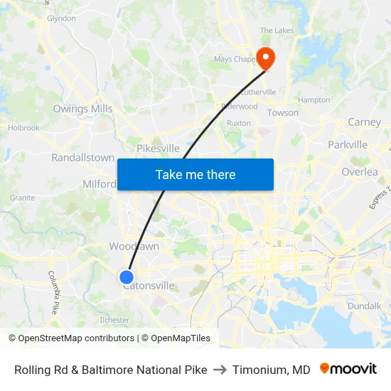 Rolling Rd & Baltimore National Pike to Timonium, MD map